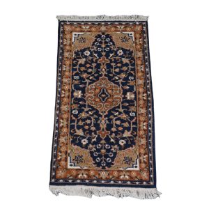Mooi voornamelijk bruin en blauw getint oosters vloerkleed 136x70cm