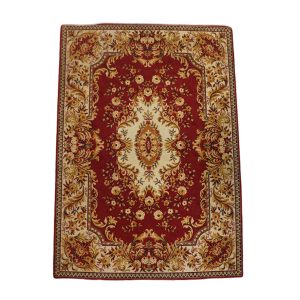 Rood Oosters vloerkleed van wol met gele bloemen 285x200cm