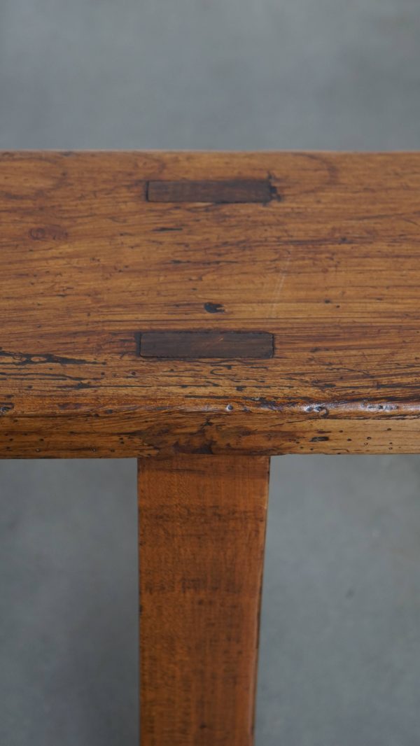 Tijdloze antieke Franse hal bank/ bankje voor aan de eettafel met prachtige kleuren - Afbeelding 11