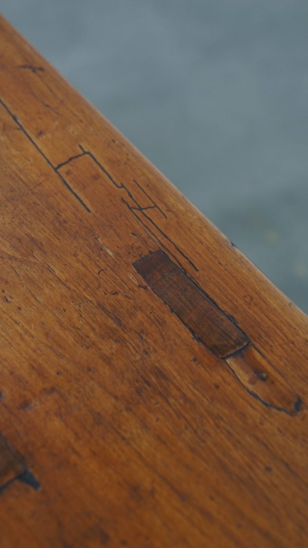 Tijdloze antieke Franse hal bank/ bankje voor aan de eettafel met prachtige kleuren - Afbeelding 13