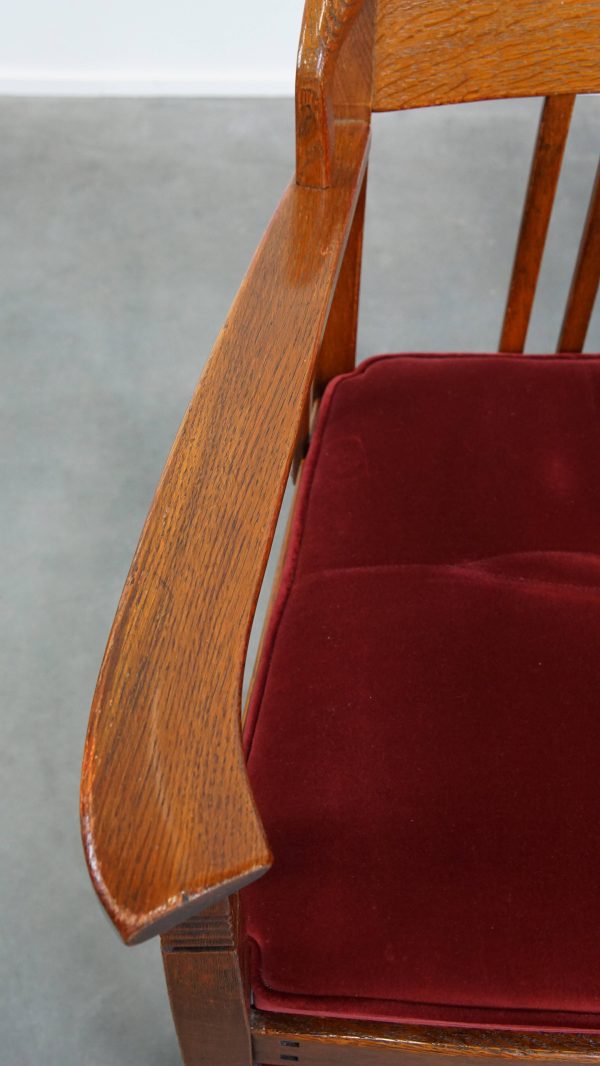 Set van 4 Art Nouveau/ Jugendstil design Schuitema eetkamerstoelen met een luxe rode stoffen bekleding - Afbeelding 10