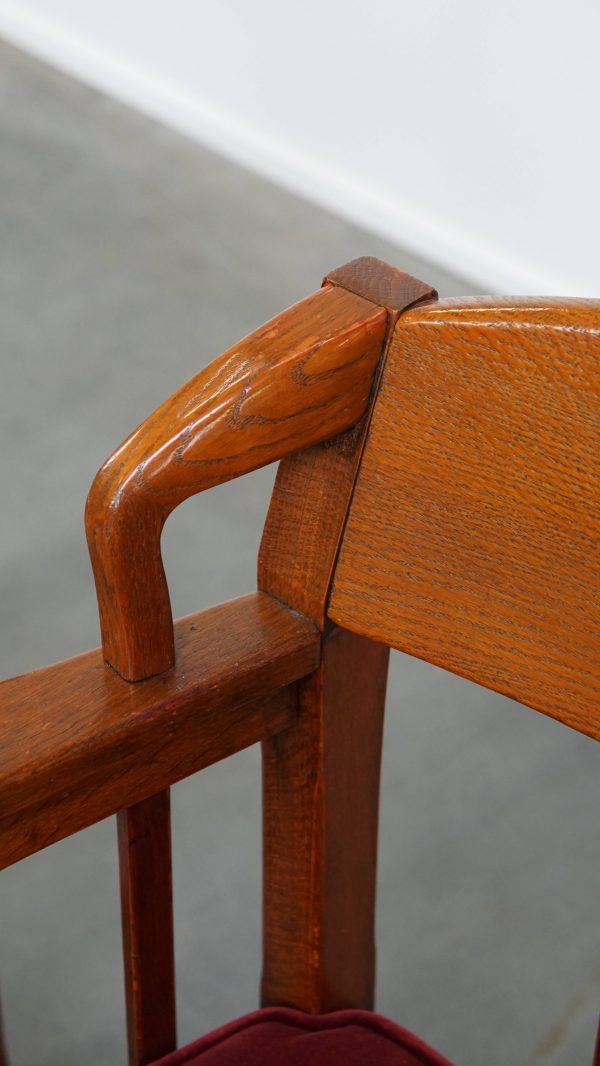 Set van 4 Art Nouveau/ Jugendstil design Schuitema eetkamerstoelen met een luxe rode stoffen bekleding - Afbeelding 17