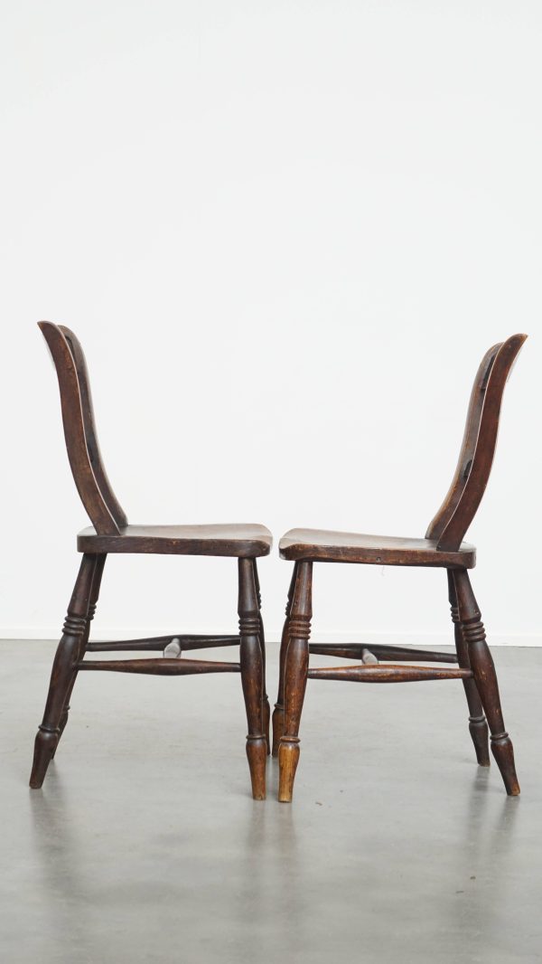 Tijdloze elegante set van 12 antieke Engelse Oxford eetkamer/ keuken stoelen met een warme kleurstelling - Afbeelding 3