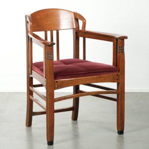 Art Nouveau/ Jugendstil design Schuitema eetkamerstoel/ bijzetstoel met een rode stoffen bekleding