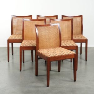 Set van 6 unieke Art Deco design Schuitema eetkamerstoelen met een rieten rugleuning uit de shaker serie