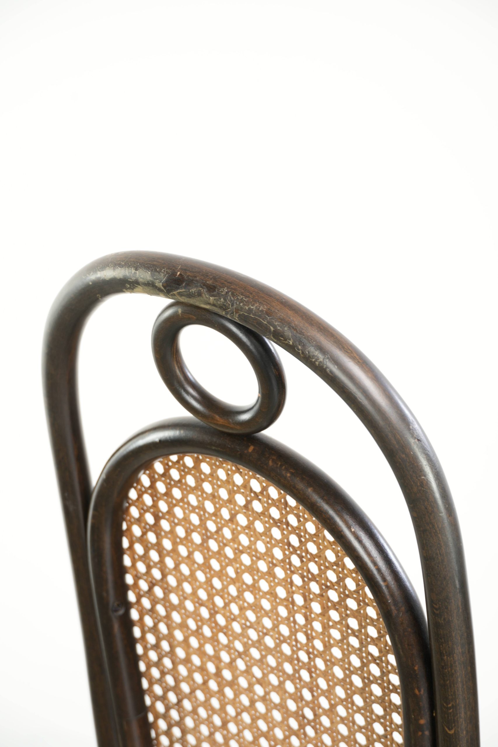 Set van 6 originele vintage Thonet long John design eetkamerstoelen/ bistrostoelen met webbing - Afbeelding 16