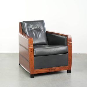 Mooie zwart rundleren Art Deco design Schuitema fauteuil model Frank uit de Decoforma serie