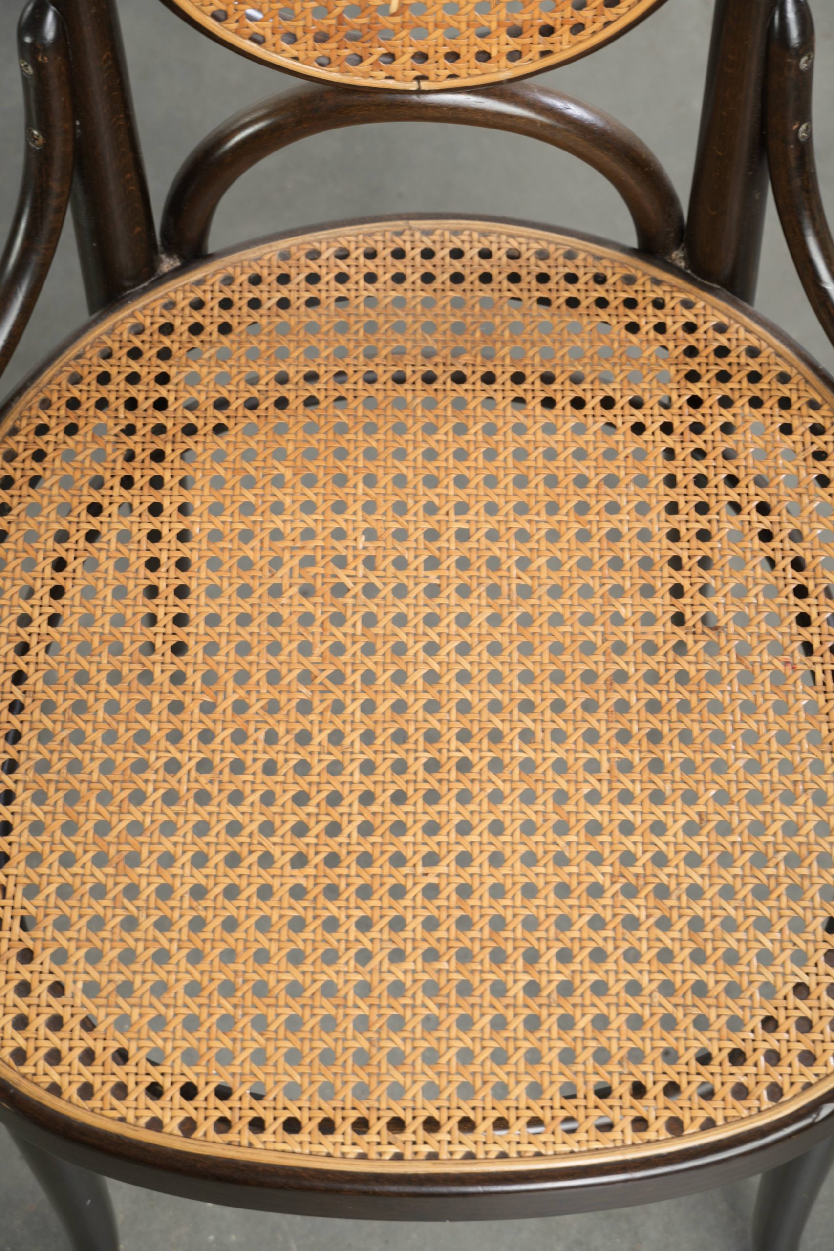 Set van 6 originele vintage Thonet long John design eetkamerstoelen/ bistrostoelen met webbing - Afbeelding 11