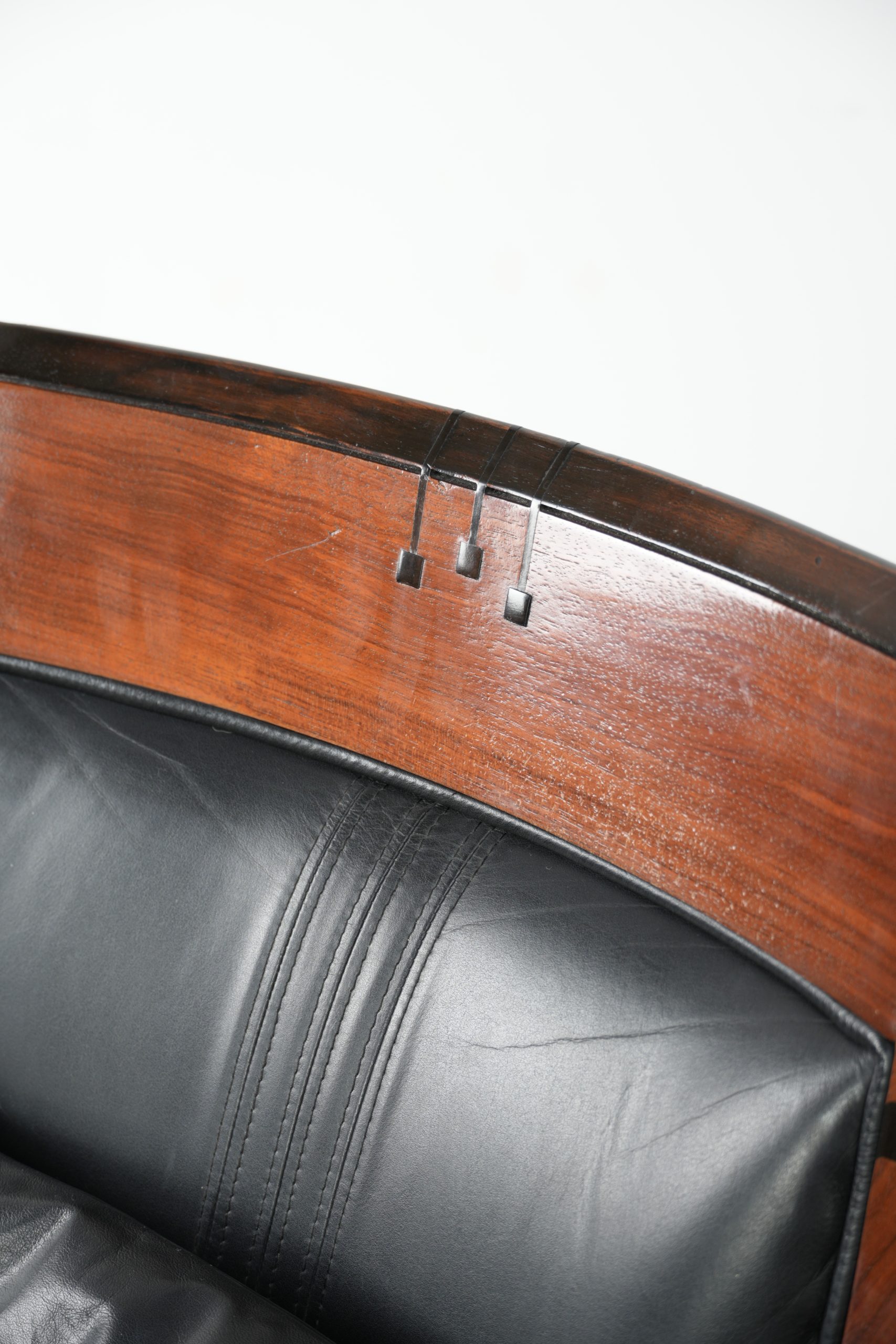 In goede staat verkerende zwarte leren Art Deco Schuitema design fauteuil uit de Decoforma serie - Afbeelding 8