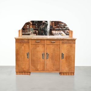 Sierlijk Frans dressoir/ kast uit begin 20e eeuw in Art Nouveau stijl met een marmeren blad en afneembare spiegel