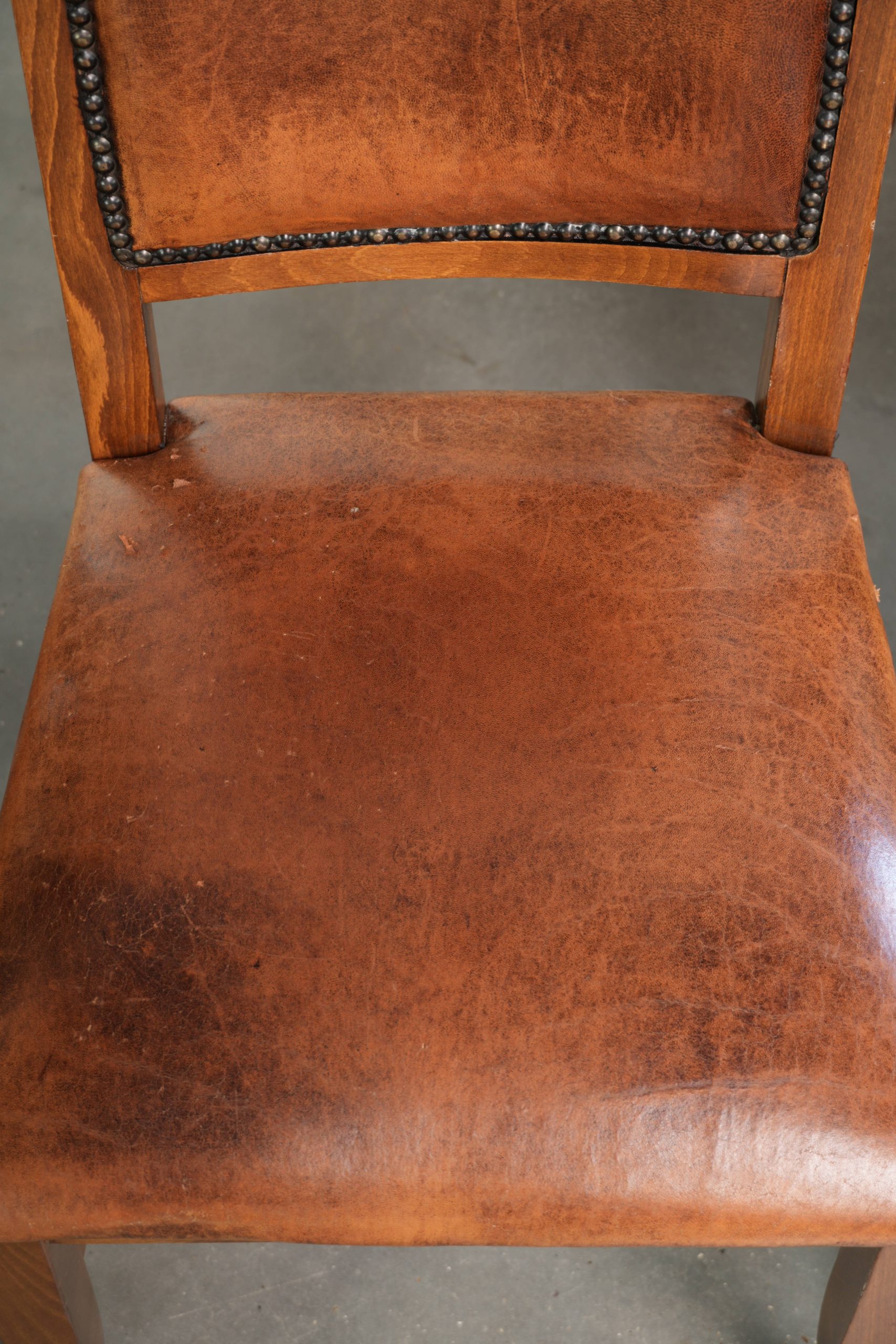 Set van 6 schapenleren eetkamerstoelen in een warme cognac kleur afgewerkt met siernagels - Afbeelding 3