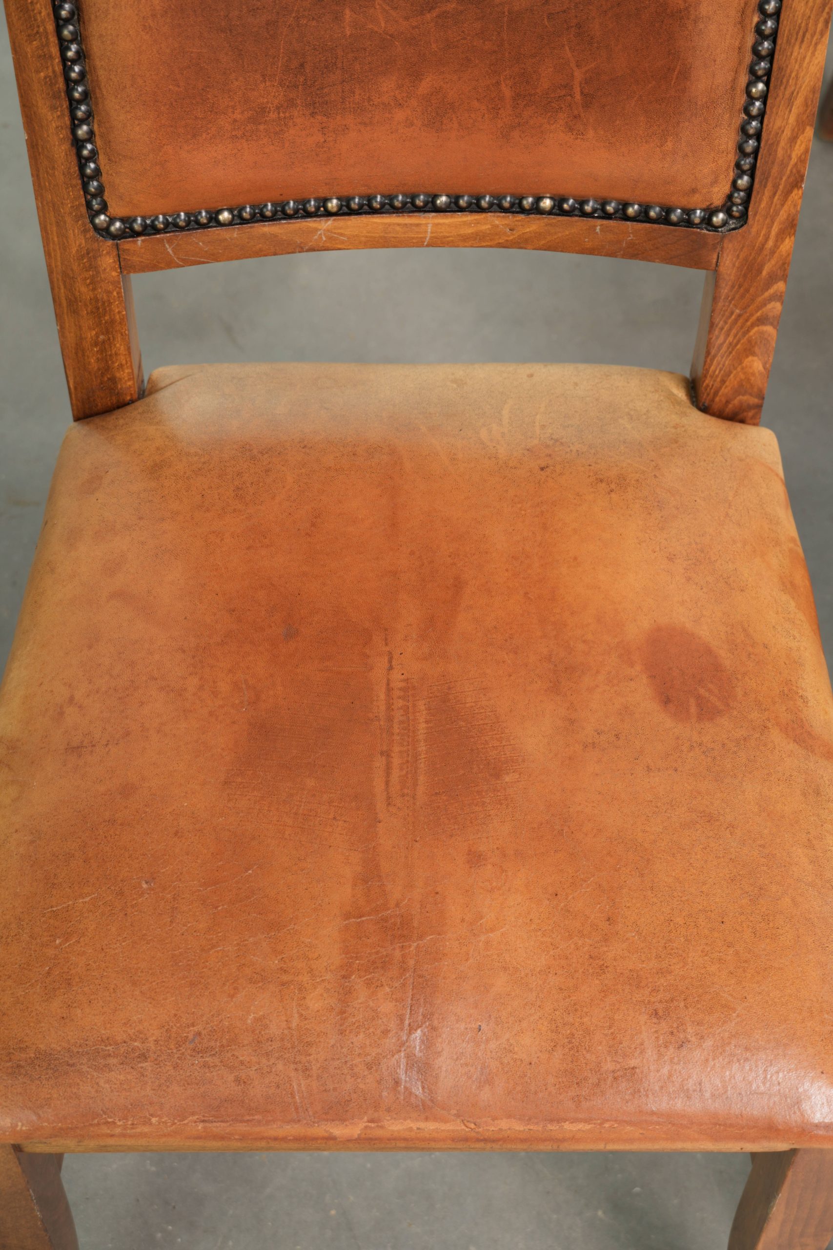 Set van 6 schapenleren eetkamerstoelen in een warme cognac kleur afgewerkt met siernagels - Afbeelding 4