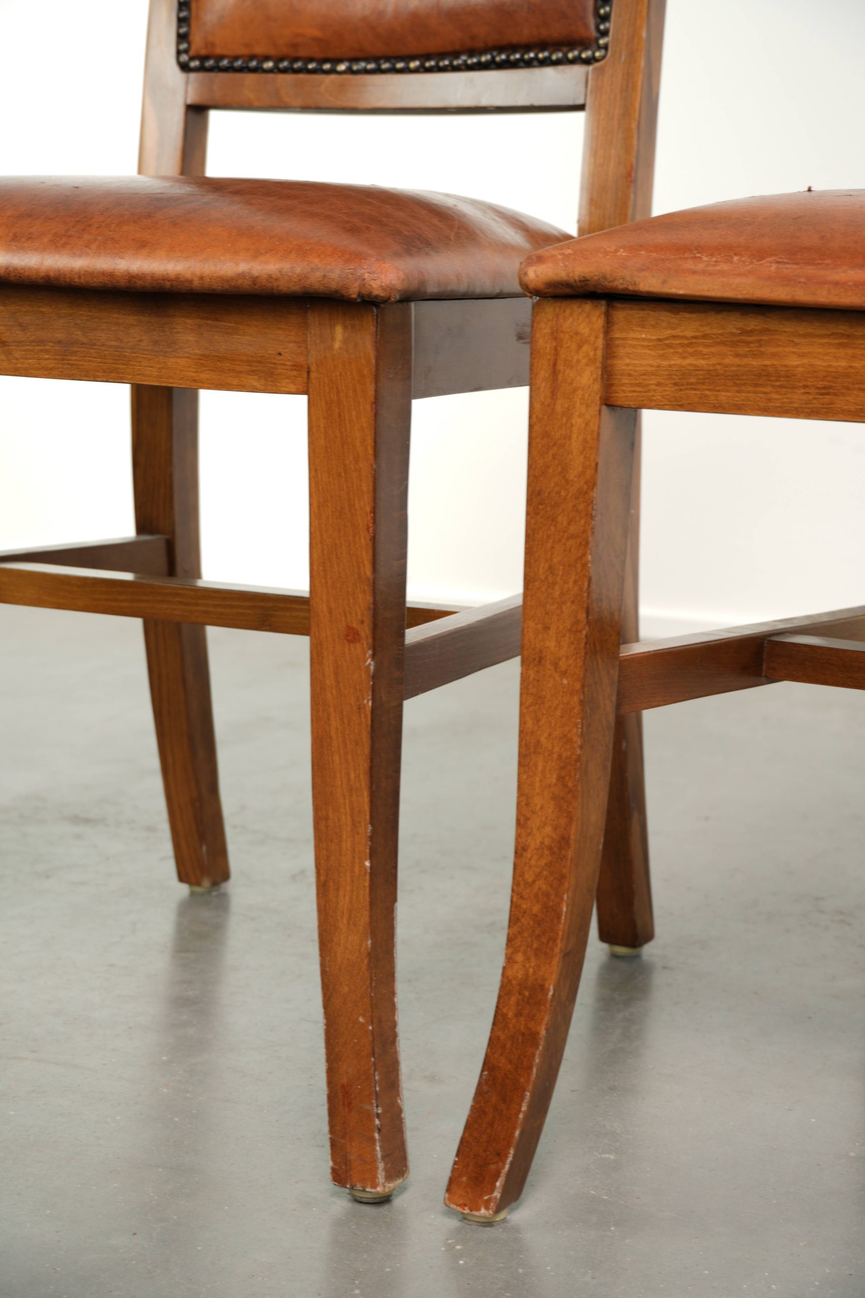 Set van 6 schapenleren eetkamerstoelen in een warme cognac kleur afgewerkt met siernagels - Afbeelding 21
