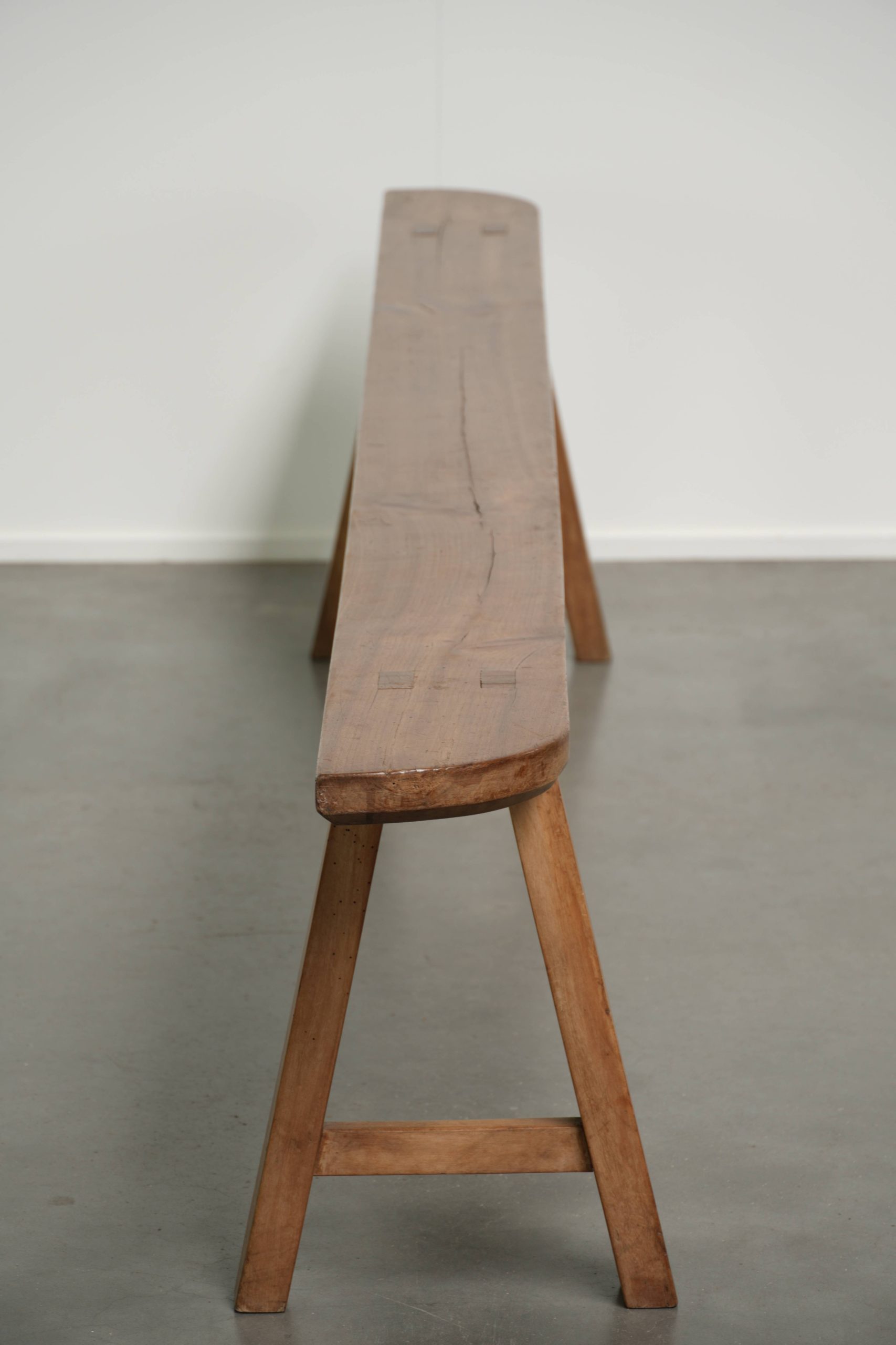 Antieke Franse houten halbank/boeren bank met een mooi patina - Afbeelding 5