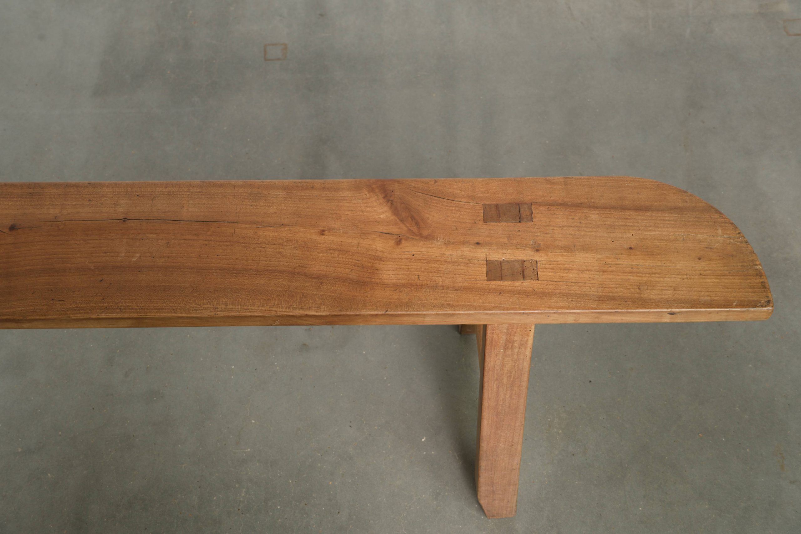 Antieke Franse houten halbank/boeren bank met een mooi patina - Afbeelding 8