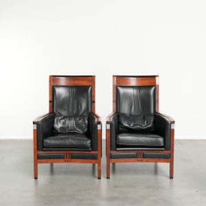 Set van 2 Art Deco design fauteuils in zwart rundleer van het topmerk Schuitema uit de Decoforma serie